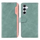For Samsung Galaxy S24+ 5G ABEEL Color Block Magnetic RFID Leather Phone Case(Cyan-Pink) - 1