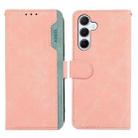 For Samsung Galaxy S24 5G ABEEL Color Block Magnetic RFID Leather Phone Case(Pink-Cyan) - 1