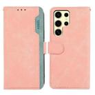 For Samsung Galaxy S22 Ultra 5G ABEEL Color Block Magnetic RFID Leather Phone Case(Pink-Cyan) - 1