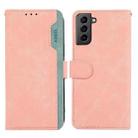 For Samsung Galaxy S21 5G ABEEL Color Block Magnetic RFID Leather Phone Case(Pink-Cyan) - 1