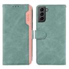 For Samsung Galaxy S21 5G ABEEL Color Block Magnetic RFID Leather Phone Case(Cyan-Pink) - 1