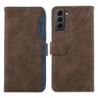 For Samsung Galaxy S21 5G ABEEL Color Block Magnetic RFID Leather Phone Case(Brown-Blue) - 1