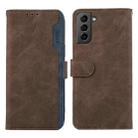 For Samsung Galaxy S21+ 5G ABEEL Color Block Magnetic RFID Leather Phone Case(Brown-Blue) - 1