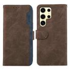 For Samsung Galaxy S21 Ultra 5G ABEEL Color Block Magnetic RFID Leather Phone Case(Brown-Blue) - 1