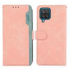 For Samsung Galaxy A12 ABEEL Color Block Magnetic RFID Leather Phone Case(Pink-Cyan) - 1