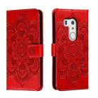 For Fujitsu Arrows Be3 F-01L Sun Mandala Embossing Pattern Phone Leather Case(Red) - 1