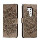 For Fujitsu Arrows Be3 F-01L Sun Mandala Embossing Pattern Phone Leather Case(Grey) - 1