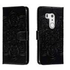 For Fujitsu Arrows Be3 F-01L Sun Mandala Embossing Pattern Phone Leather Case(Black) - 1