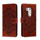 For Fujitsu Arrows Be3 F-01L Sun Mandala Embossing Pattern Phone Leather Case(Brown) - 1