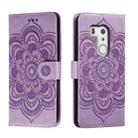 For Fujitsu Arrows Be3 F-01L Sun Mandala Embossing Pattern Phone Leather Case(Purple) - 1