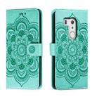 For Fujitsu Arrows Be3 F-01L Sun Mandala Embossing Pattern Phone Leather Case(Green) - 1