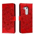 For Fujitsu Arrows Be3 F-02L Sun Mandala Embossing Pattern Phone Leather Case(Red) - 1