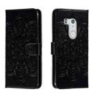 For Fujitsu Arrows Be3 F-02L Sun Mandala Embossing Pattern Phone Leather Case(Black) - 1