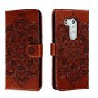 For Fujitsu Arrows Be3 F-02L Sun Mandala Embossing Pattern Phone Leather Case(Brown) - 1