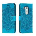 For Fujitsu Arrows Be3 F-02L Sun Mandala Embossing Pattern Phone Leather Case(Blue) - 1