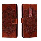 For Fujitsu Arrows Be4 Plus F-41B Sun Mandala Embossing Pattern Phone Leather Case(Brown) - 1