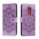 For Fujitsu Arrows Be4 Plus F-41B Sun Mandala Embossing Pattern Phone Leather Case(Purple) - 1