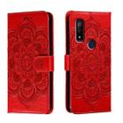 For Fujitsu Arrows We F-51B Sun Mandala Embossing Pattern Phone Leather Case(Red) - 1