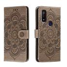 For Fujitsu Arrows We F-51B Sun Mandala Embossing Pattern Phone Leather Case(Grey) - 1