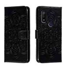 For Fujitsu Arrows We F-51B Sun Mandala Embossing Pattern Phone Leather Case(Black) - 1