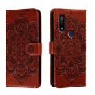 For Fujitsu Arrows We F-51B Sun Mandala Embossing Pattern Phone Leather Case(Brown) - 1