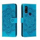 For Fujitsu Arrows We F-51B Sun Mandala Embossing Pattern Phone Leather Case(Blue) - 1