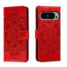 For Google Pixel 9 Sun Mandala Embossing Pattern Phone Leather Case(Red) - 1