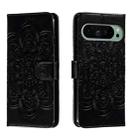 For Google Pixel 9 Sun Mandala Embossing Pattern Phone Leather Case(Black) - 1