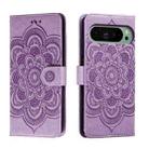 For Google Pixel 9 Sun Mandala Embossing Pattern Phone Leather Case(Purple) - 1