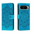 For Google Pixel 9 Sun Mandala Embossing Pattern Phone Leather Case(Blue) - 1