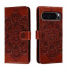 For Google Pixel 9 Pro Sun Mandala Embossing Pattern Phone Leather Case(Brown) - 1