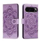 For Google Pixel 9 Pro Sun Mandala Embossing Pattern Phone Leather Case(Purple) - 1