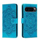 For Google Pixel 9 Pro Sun Mandala Embossing Pattern Phone Leather Case(Blue) - 1