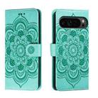 For Google Pixel 9 Pro Sun Mandala Embossing Pattern Phone Leather Case(Green) - 1