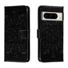 For Google Pixel 8 Pro Sun Mandala Embossing Pattern Phone Leather Case(Black) - 1