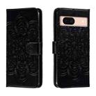 For Google Pixel 8A Sun Mandala Embossing Pattern Phone Leather Case(Black) - 1