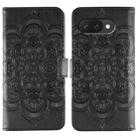 For Google Pixel 9a Sun Mandala Embossing Pattern Phone Leather Case(Black) - 1