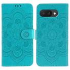 For Google Pixel 9a Sun Mandala Embossing Pattern Phone Leather Case(Blue) - 1
