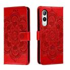 For Rakuten Hand 5G Sun Mandala Embossing Pattern Phone Leather Case(Red) - 1