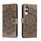 For Rakuten Hand 5G Sun Mandala Embossing Pattern Phone Leather Case(Grey) - 1