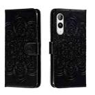 For Rakuten Hand 5G Sun Mandala Embossing Pattern Phone Leather Case(Black) - 1