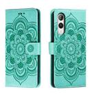 For Rakuten Hand 5G Sun Mandala Embossing Pattern Phone Leather Case(Green) - 1