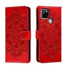 For Realme C12 Sun Mandala Embossing Pattern Phone Leather Case(Red) - 1