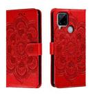 For Realme C15 / C25 / Narzo 30A Sun Mandala Embossing Pattern Phone Leather Case(Red) - 1