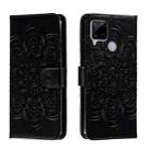 For Realme C15 / C25 / Narzo 30A Sun Mandala Embossing Pattern Phone Leather Case(Black) - 1