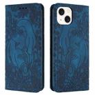 For iPhone 15 Retro Elephant Embossed Leather Phone Case(Blue) - 1