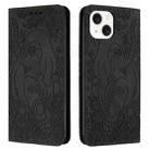 For iPhone 15 Retro Elephant Embossed Leather Phone Case(Black) - 1
