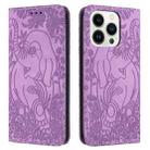 For iPhone 15 Pro Retro Elephant Embossed Leather Phone Case(Purple) - 1