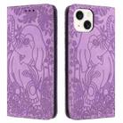 For iPhone 14 Plus Retro Elephant Embossed Leather Phone Case(Purple) - 1