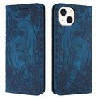 For iPhone 13 Retro Elephant Embossed Leather Phone Case(Blue) - 1